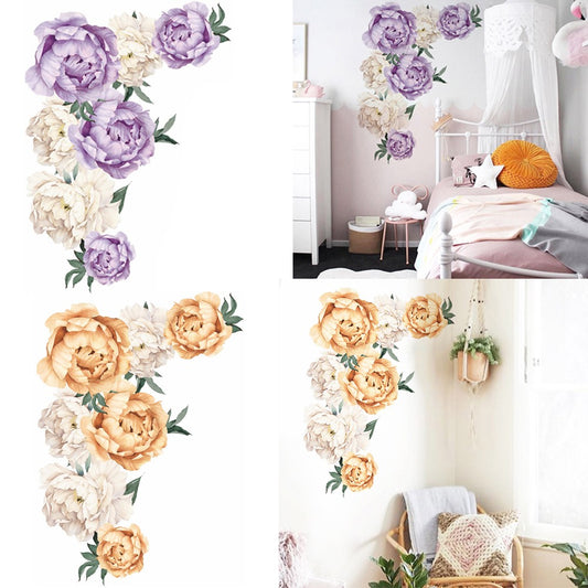 2 X Peony Flower Wall Sticker Self-adhesive Stickers Window Door Stickers Home Art Decoration Purple and Yellow