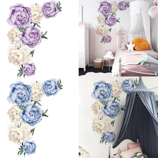 2 X Peony Flower Wall Sticker Self-adhesive Stickers Window Door Stickers Home Art Decoration Purple and Blue