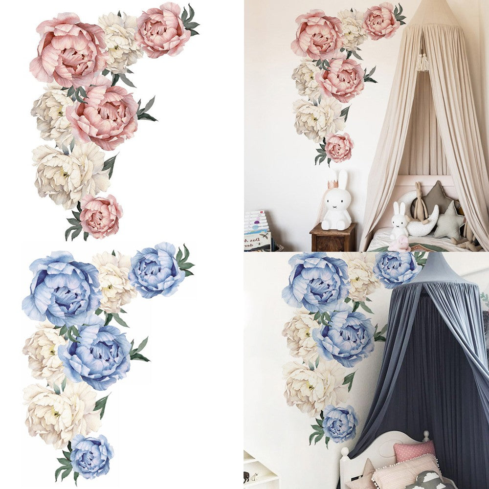 2 X Peony Flower Wall Sticker Self-adhesive Stickers Window Door Stickers Home Art Decoration Pink and Blue