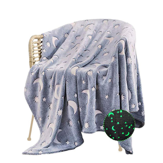 Small Glow in The Dark Throw Blanket Luminous Blanket Soft Blanket Flannel Blanket with Stars and Moon Patterns