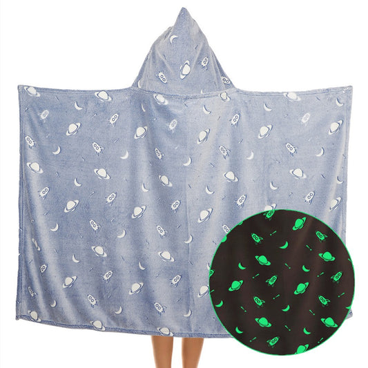 Luminous Hoodie Flannel Blanket for Kids Luminous Hooded Blanket Wearable Blanket Soft Printed Hooded Blanket Style 1