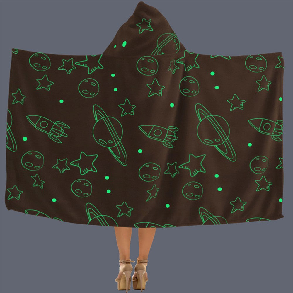 Luminous Hoodie Flannel Blanket for Kids Luminous Hooded Blanket Wearable Blanket Soft Printed Hooded Blanket Style 3