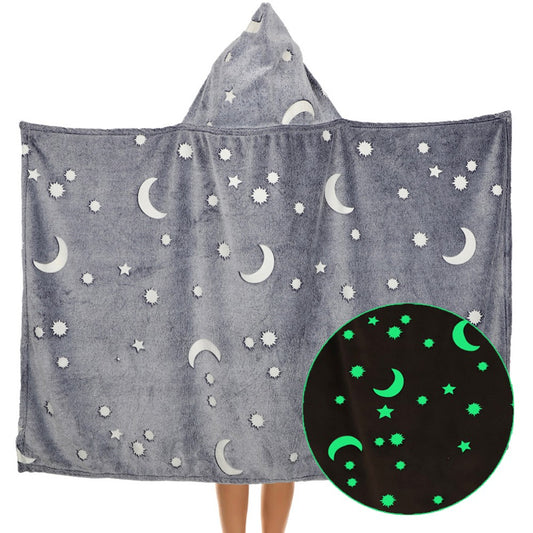 Luminous Hoodie Flannel Blanket for Kids Luminous Hooded Blanket Wearable Blanket Soft Printed Hooded Blanket Style 4