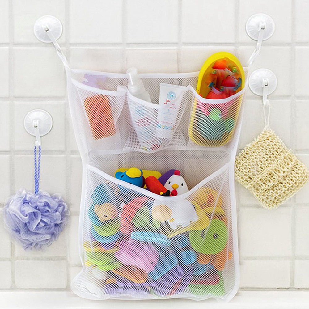 Kids Baby Bath Toy Hanging Organizer Anti-Slip Sucker Storage Bag Toy Mesh Holder Shower Bathroom Organizer