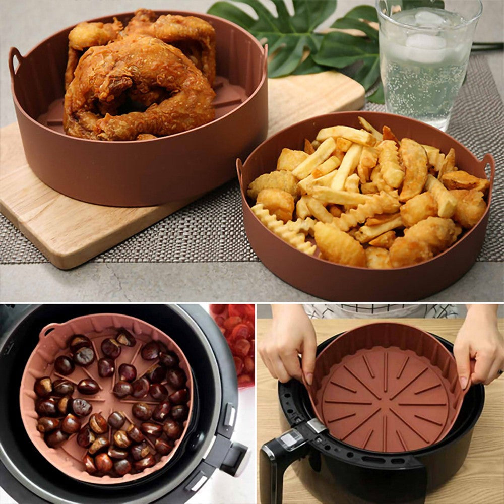 Air Fryer Silicone Pot Air Fryers Oven Accessories Baking Tray Non-stick Reusable Pan Air Fryer Pot with Mat Small Coffee