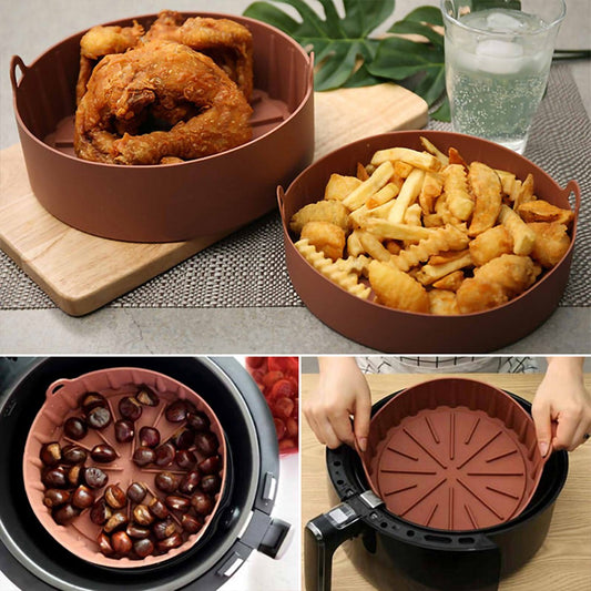 Air Fryer Silicone Pot Air Fryers Oven Accessories Baking Tray Non-stick Reusable Pan Air Fryer Pot with Mat Small Coffee