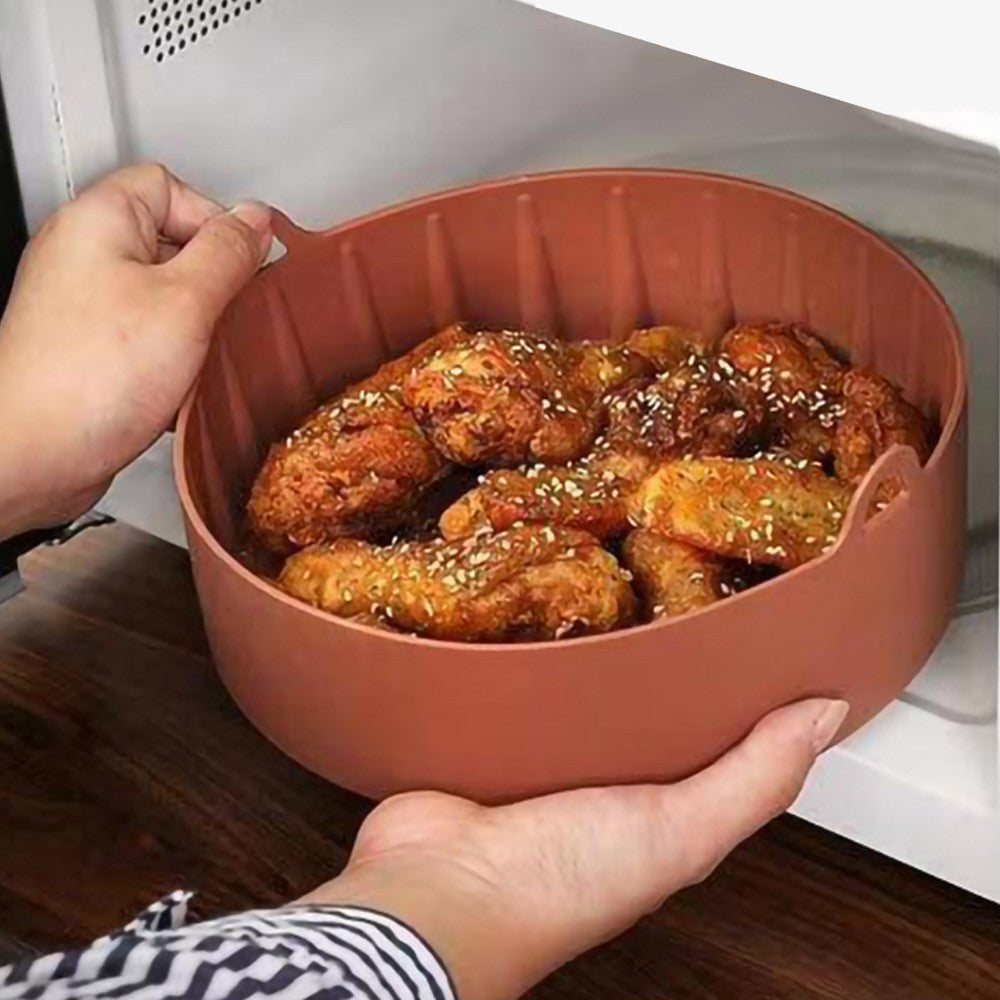 Air Fryer Silicone Pot Air Fryers Oven Accessories Baking Tray Non-stick Reusable Pan Air Fryer Pot with Mat Large Coffee