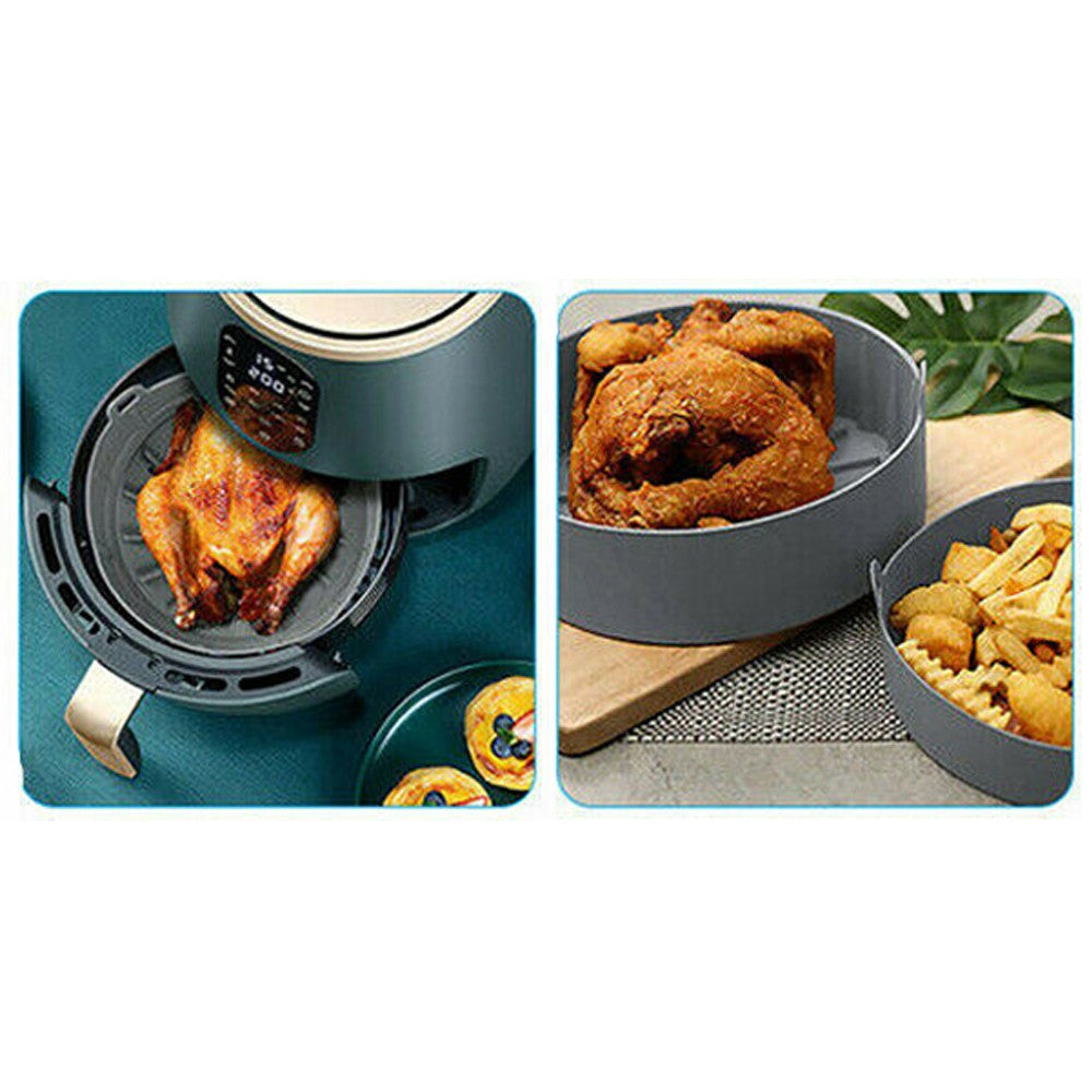 2 X Air Fryer Silicone Pot Air Fryers Oven Accessories Baking Tray Non-stick Reusable Pan Air Fryer Pot with Mat Large Grey