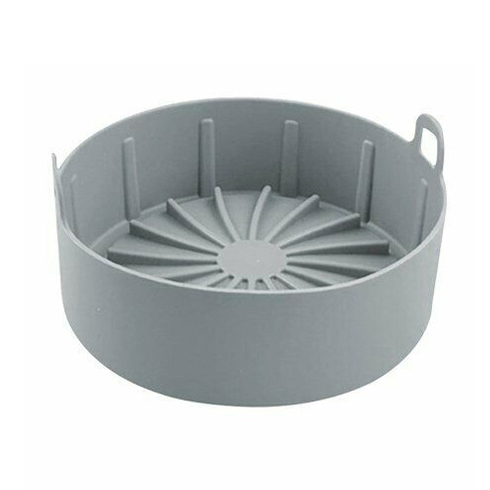 2 X Air Fryer Silicone Pot Air Fryers Oven Accessories Baking Tray Non-stick Reusable Pan Air Fryer Pot with Mat Large Grey