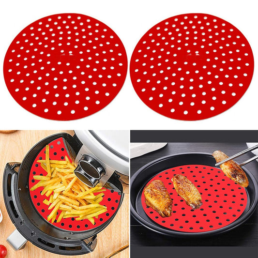 2 X Round Shaped Air Fryer Liners Reusable Baking Pads Air Fryer Mats Steaming Basket Mats Non-Stick Liners for Air Fryers Red Small
