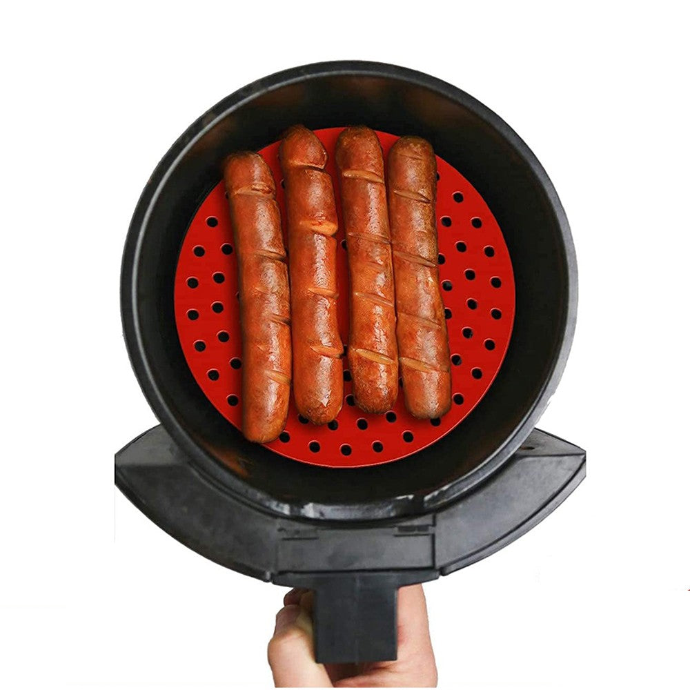 2 X Round Shaped Air Fryer Liners Reusable Baking Pads Air Fryer Mats Steaming Basket Mats Non-Stick Liners for Air Fryers Red Small