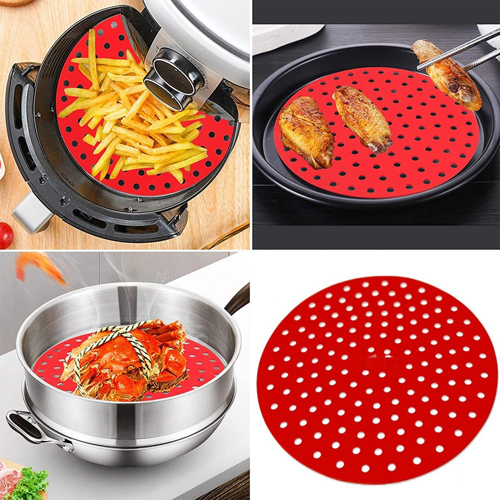 2 X Round Shaped Air Fryer Liners Reusable Baking Pads Air Fryer Mats Steaming Basket Mats Non-Stick Liners for Air Fryers Red Small
