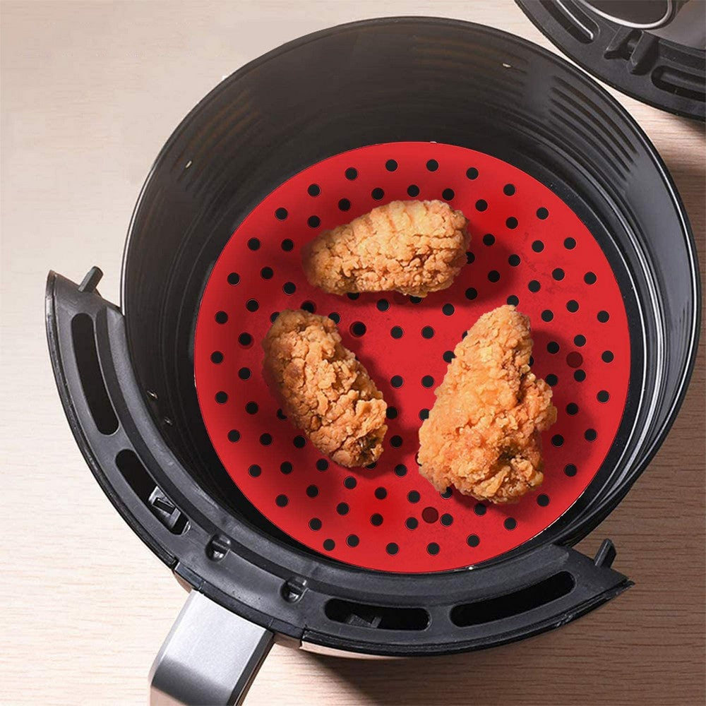 2 X Round Shaped Air Fryer Liners Reusable Baking Pads Air Fryer Mats Steaming Basket Mats Non-Stick Liners for Air Fryers Red Small