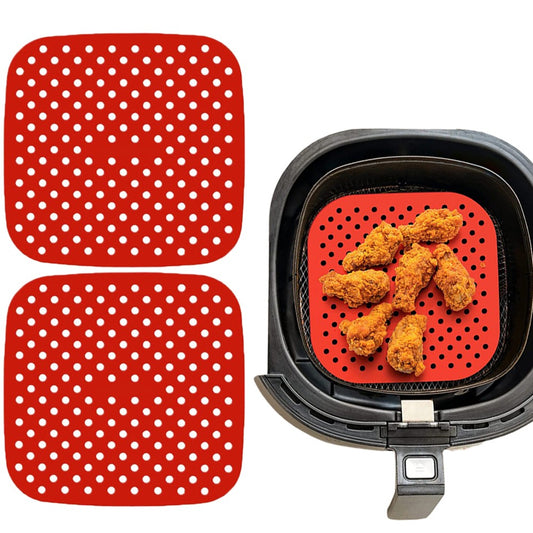 2 X Square Shaped Air Fryer Liners Reusable Baking Pads Air Fryer Mats Steaming Basket Mats Non-Stick Liners for Air Fryers Red Large