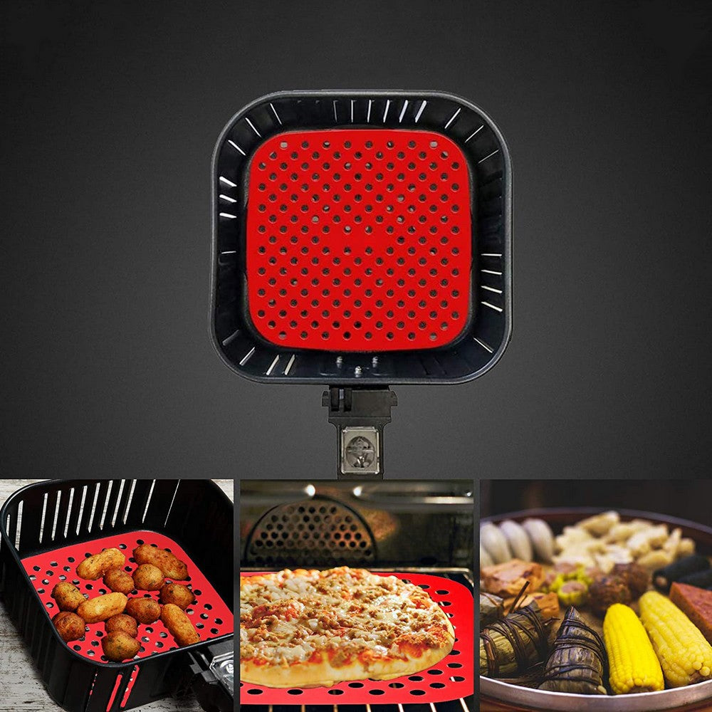 2 X Square Shaped Air Fryer Liners Reusable Baking Pads Air Fryer Mats Steaming Basket Mats Non-Stick Liners for Air Fryers Red Large