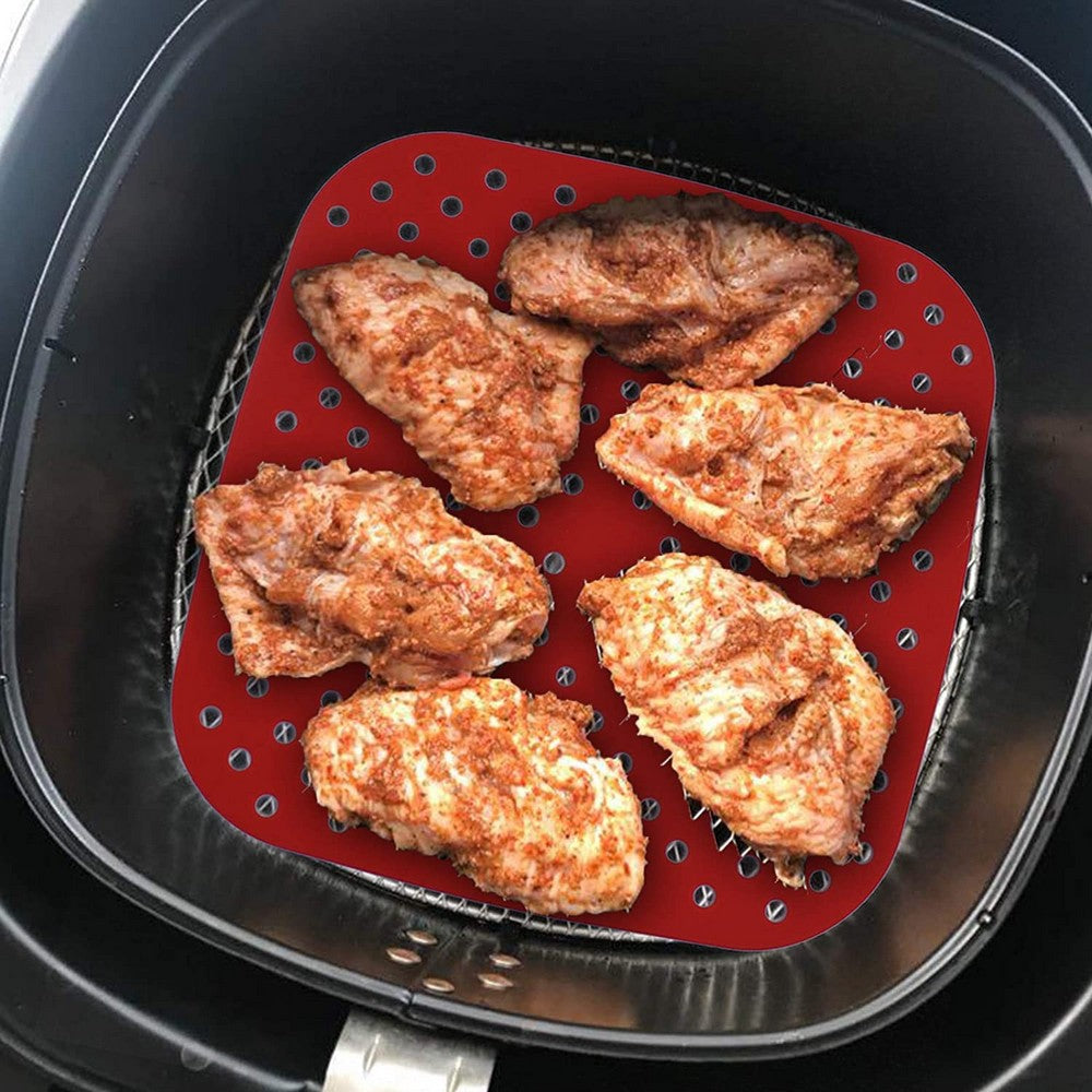2 X Square Shaped Air Fryer Liners Reusable Baking Pads Air Fryer Mats Steaming Basket Mats Non-Stick Liners for Air Fryers Red Large