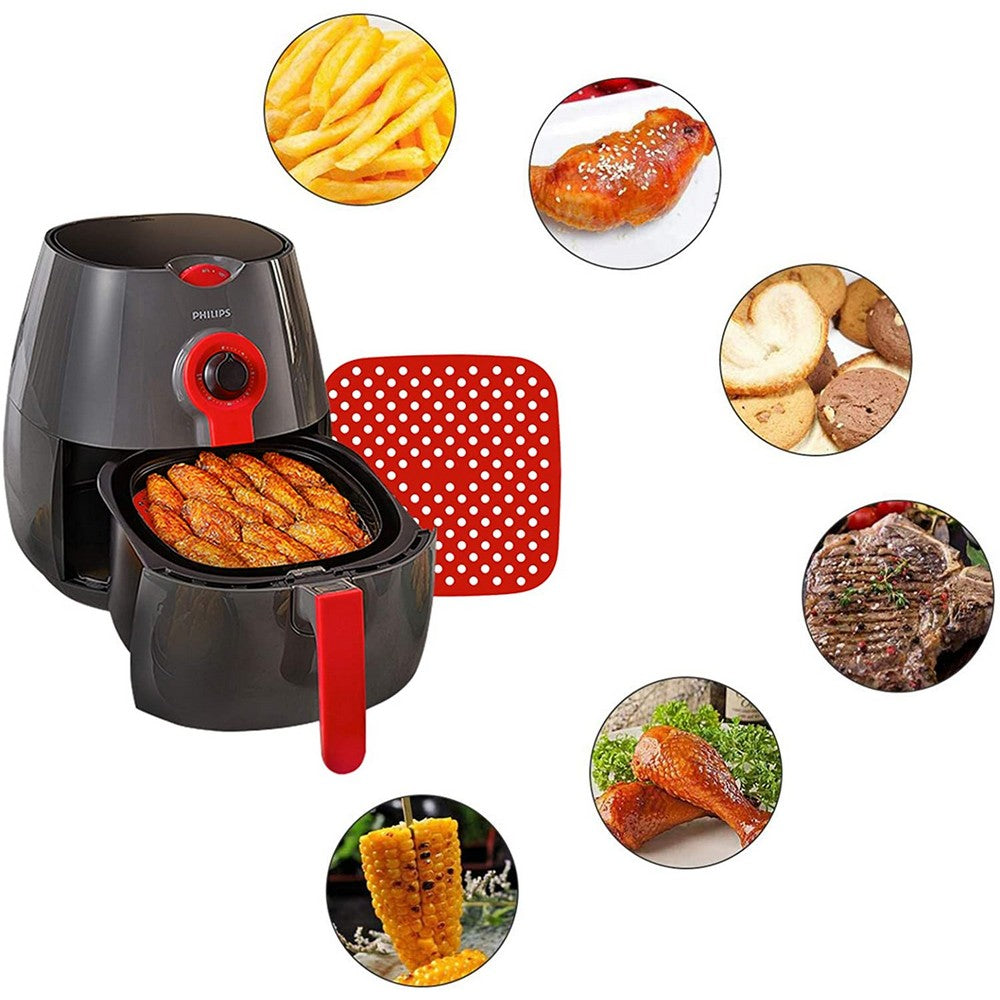 2 X Square Shaped Air Fryer Liners Reusable Baking Pads Air Fryer Mats Steaming Basket Mats Non-Stick Liners for Air Fryers Red Large