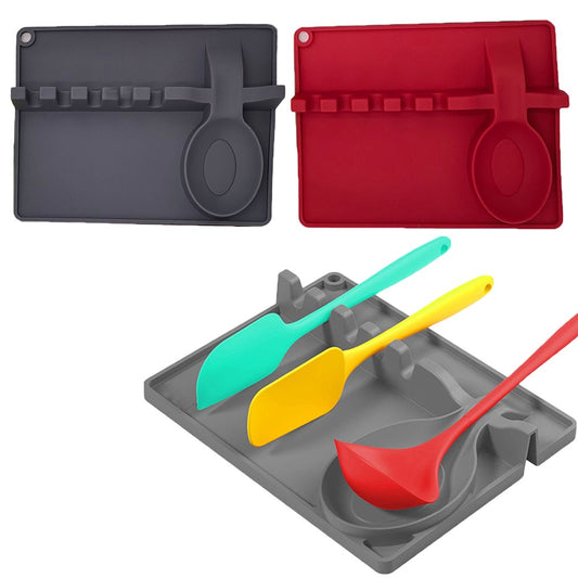 2 X Spoon Rest Holder Silicone Spoon Holder Heat Resistant Utensil Holder Spoon Holder for Stove Top Grey Red