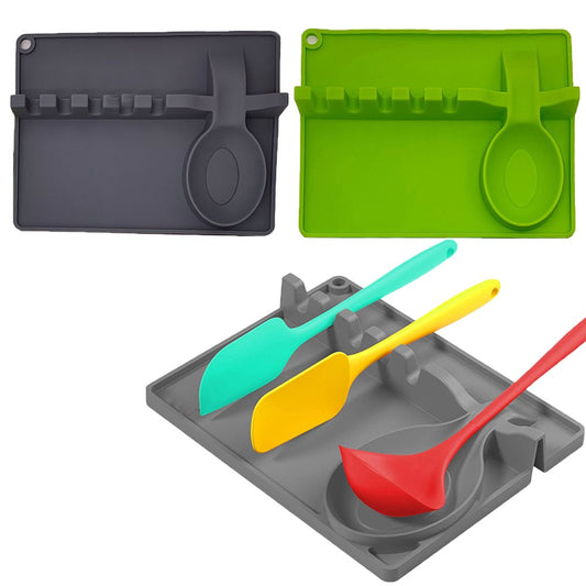 2 X Spoon Rest Holder Silicone Spoon Holder Heat Resistant Utensil Holder Spoon Holder for Stove Top Grey Green