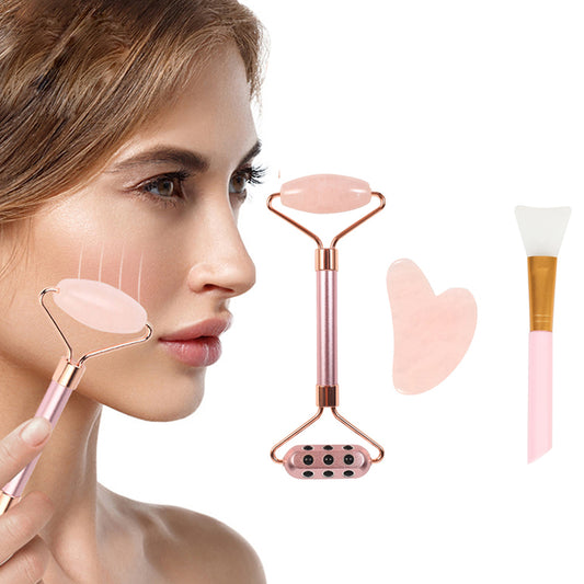 Germanium Jade Roller Double Heads Face Massager Germanium Stone Massager Jade Scraper Roller Pink