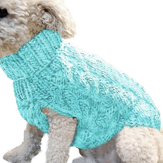 Pet Dog Sweater Pet Turtleneck Knitting Sweater Winter Warmer Clothes Pet Pullover Knitwear Blue L