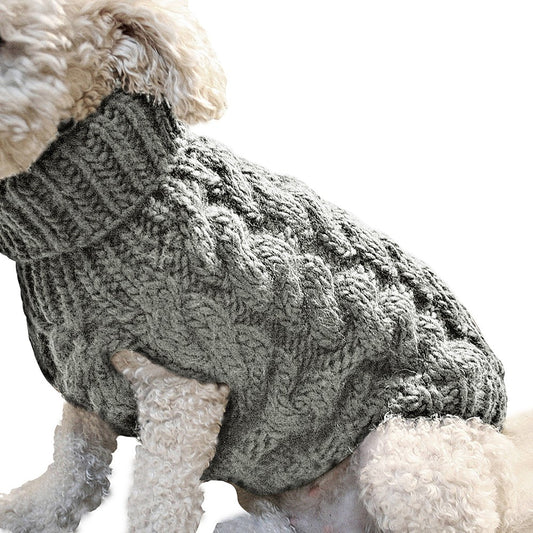 Pet Dog Sweater Pet Turtleneck Knitting Sweater Winter Warmer Clothes Pet Pullover Knitwear Grey L