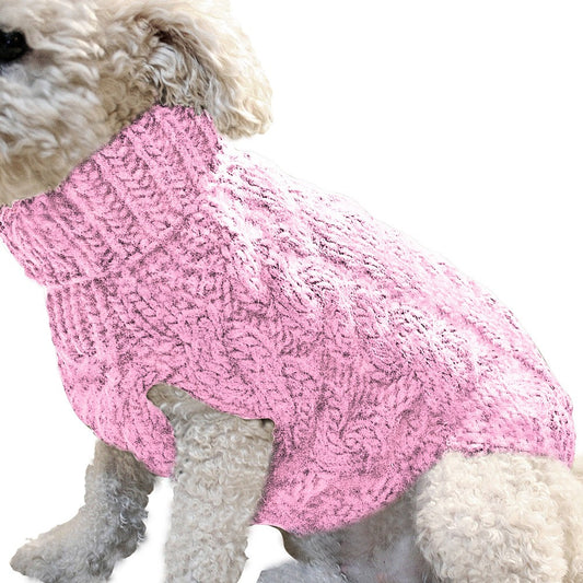 Pet Dog Sweater Pet Turtleneck Knitting Sweater Winter Warmer Clothes Pet Pullover Knitwear Pink M