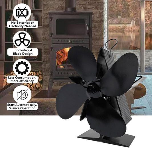 4 Blades Heat Powered Stove Top Fireplace Fan Self-Powered Fan for Wood Burner