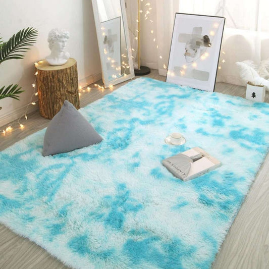 80 x 160cm Blue Soft Rectangle Floor Rug Dye Mat Bedroom Area Rug Shaggy Carpet Home Decoration