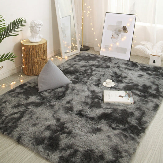 80 x 160cm Dark Grey Soft Rectangle Floor Rug Dye Mat Bedroom Area Rug Shaggy Carpet Home Decoration