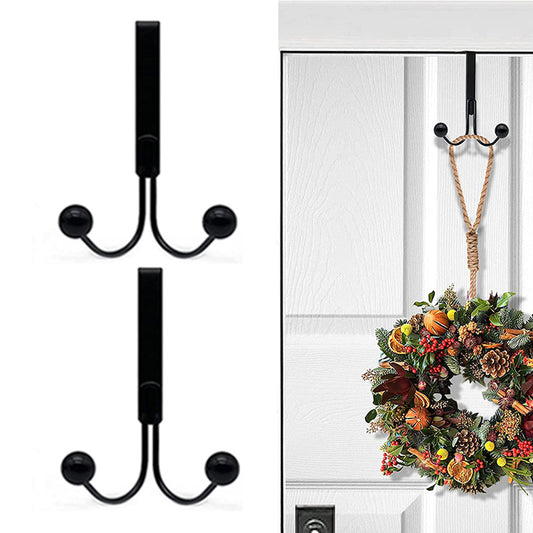 2 X Home Over The Door Double Hanger Hooks Hanging Organizer Clothing Rack Hooks Black