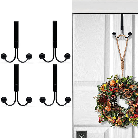 4 X Home Over The Door Double Hanger Hooks Hanging Organizer Clothing Rack Hooks Black
