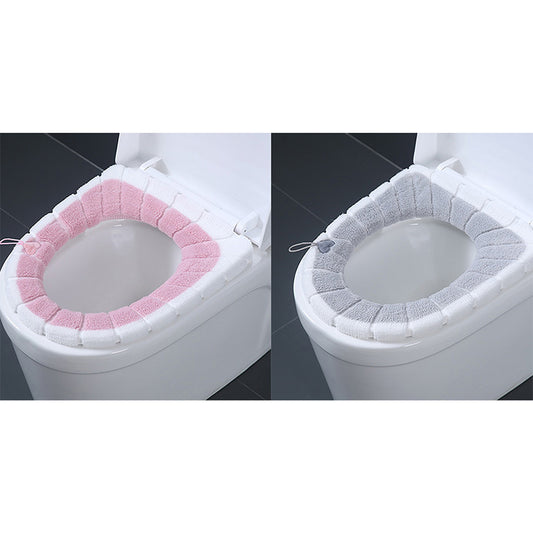 2 X Winter Warm Bathroom Stretchable Closestool Toilet Seat Cover Pad Grey Pink