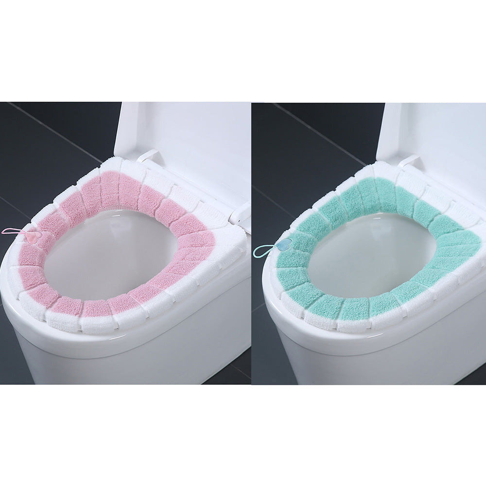 2 X Winter Warm Bathroom Stretchable Closestool Toilet Seat Cover Pad Grey Pink