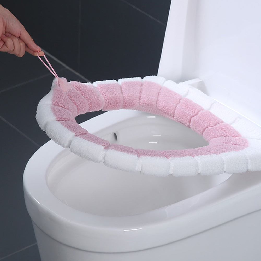 2 X Winter Warm Bathroom Stretchable Closestool Toilet Seat Cover Pad Grey Pink