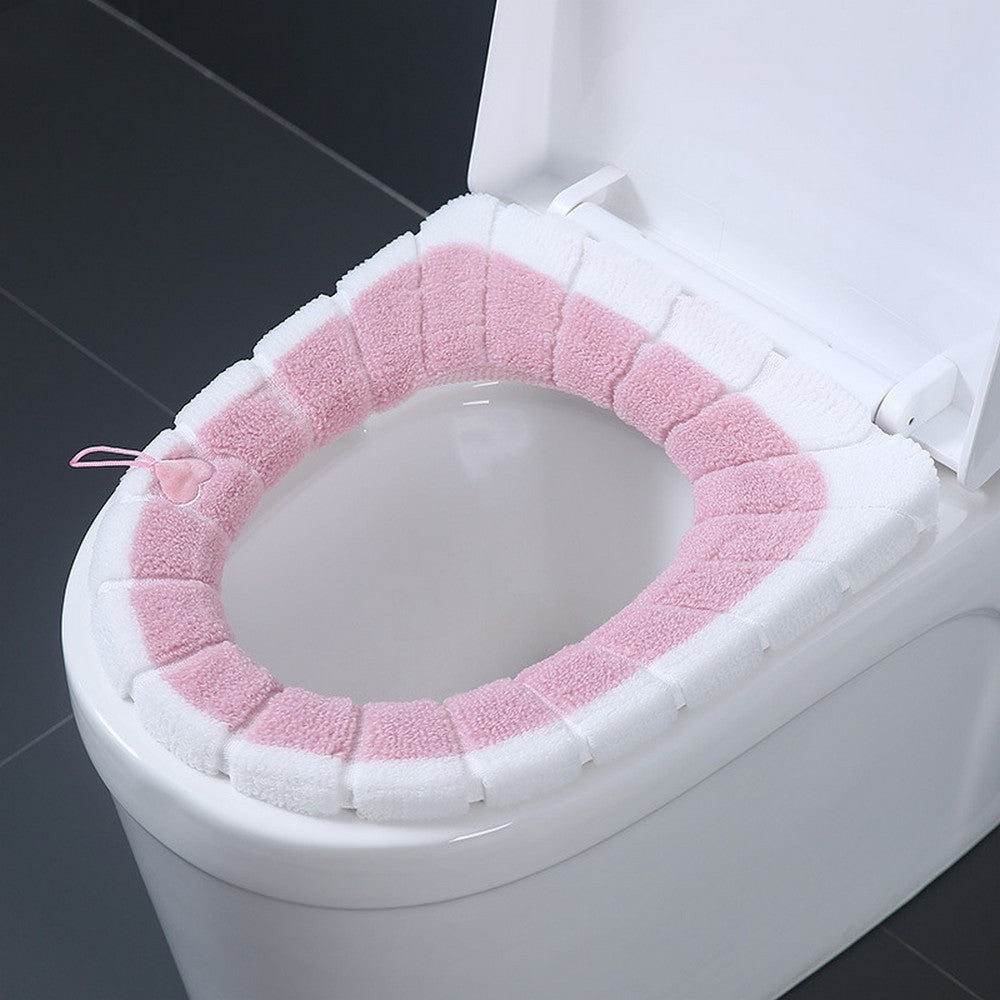 2 X Winter Warm Bathroom Stretchable Closestool Toilet Seat Cover Pad Grey Pink
