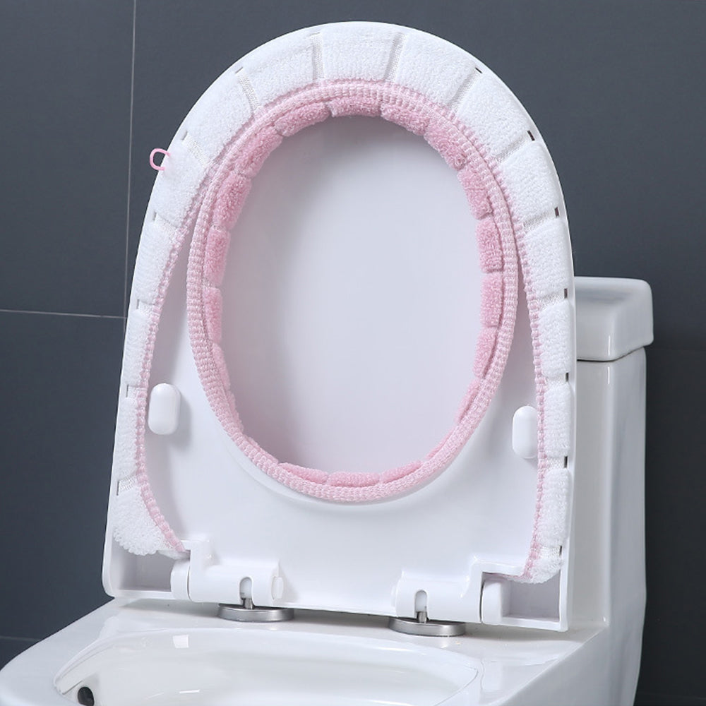 2 X Winter Warm Bathroom Stretchable Closestool Toilet Seat Cover Pad Grey Pink