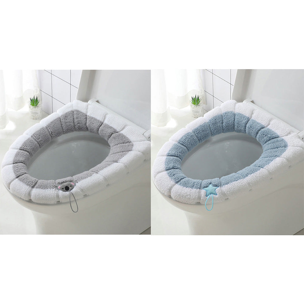 2 X Winter Warm Bathroom Stretchable Closestool Toilet Seat Cover Pad Grey Pink