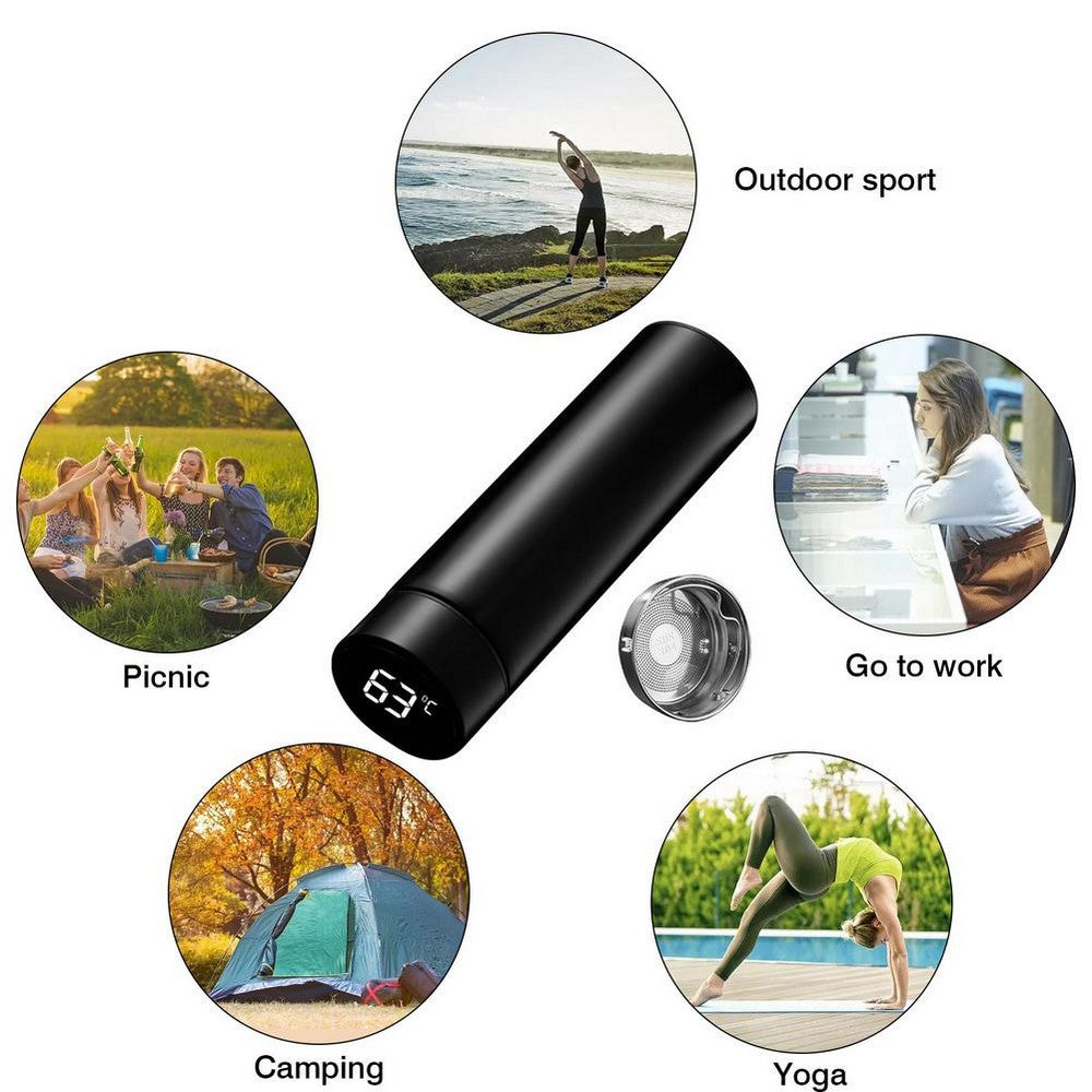 Black Temperature Display Flask Thermos Cup 500ml Thermos Kettle Winter Thermal Bottle