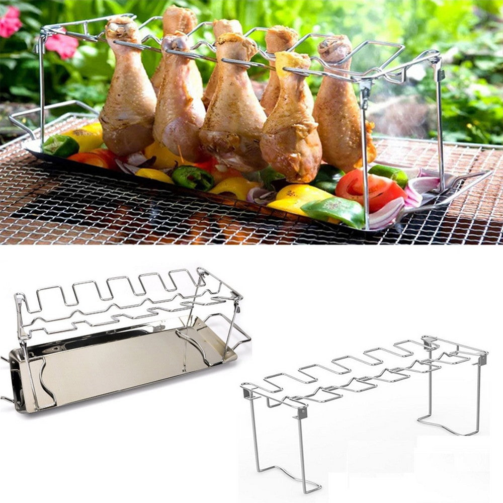 Chicken Leg Wing Rack Stainless Steel BBQ Rack Grill Rack Barbecue Rack with Tray Barbecue Grill Holder