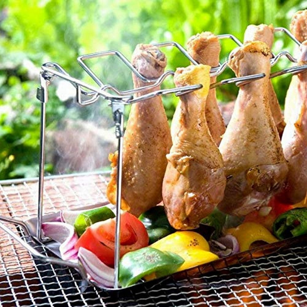 Chicken Leg Wing Rack Stainless Steel BBQ Rack Grill Rack Barbecue Rack with Tray Barbecue Grill Holder