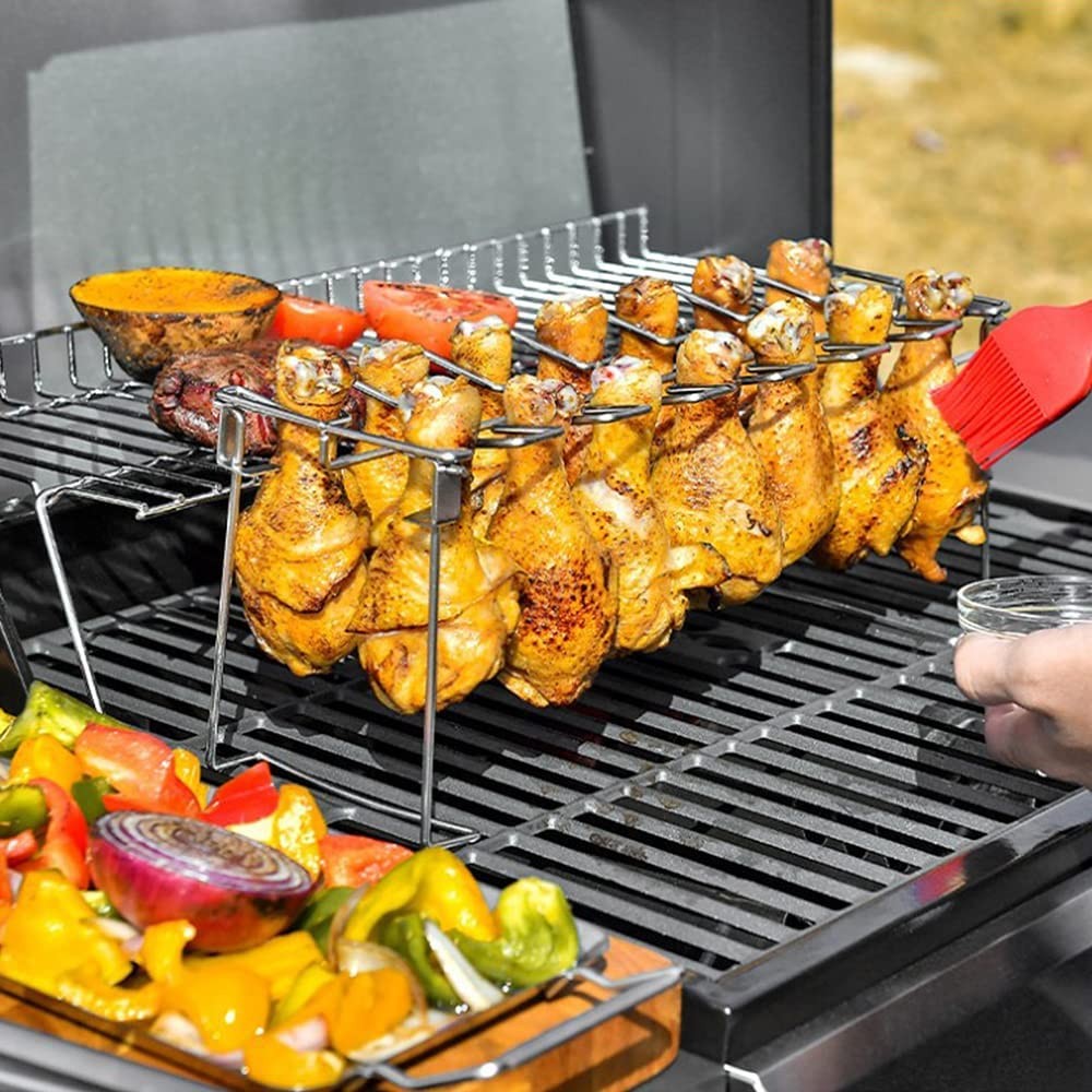 Chicken Leg Wing Rack Stainless Steel BBQ Rack Grill Rack Barbecue Rack with Tray Barbecue Grill Holder