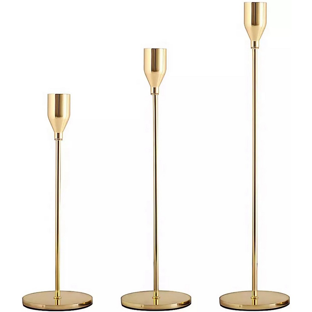 Gold 3pcs Iron Candlestick Holders Candle Holders Set Home Party Table Decor