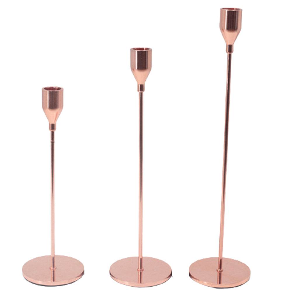 Rose Gold 3pcs Iron Candlestick Holders Candle Holder Set Home Party Table Decor