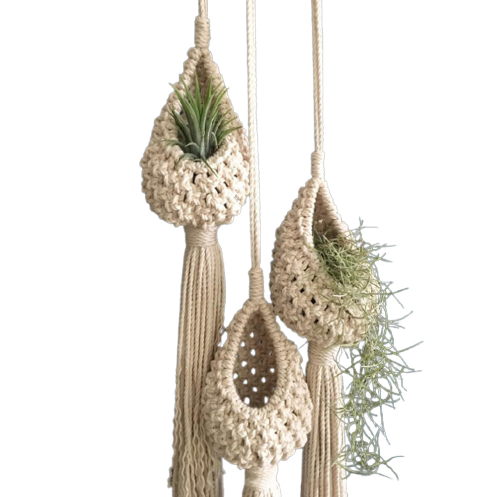 2Pcs 13cm Height Macrame Flower Plant Pot Hanger Woven Basket Home Decoration