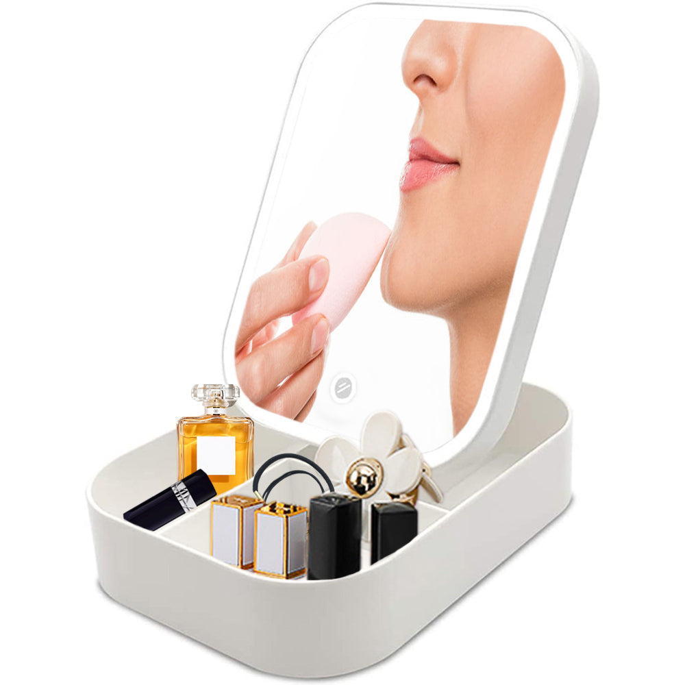 LED Lighted Makeup Mirror Cosmetic Case Folding Makeup Organizer