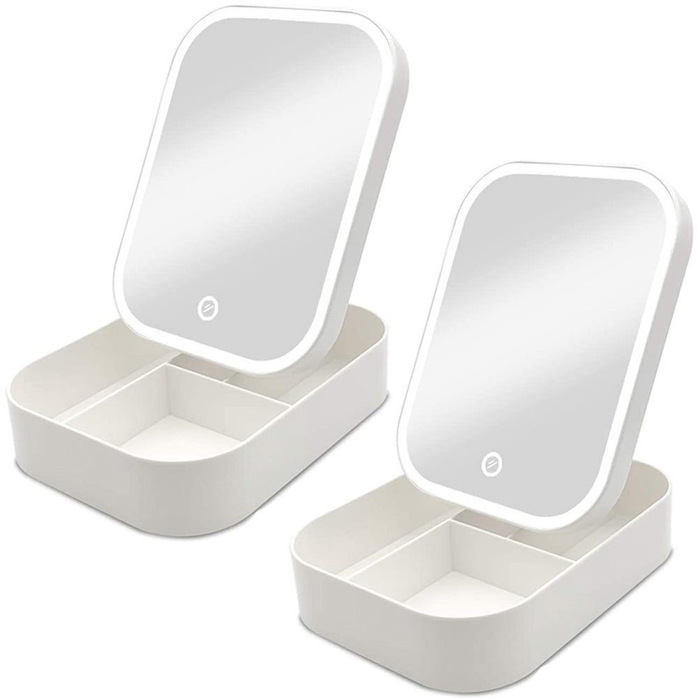 2 X LED Lighted Makeup Mirror Cosmetic Case Folding Makeup Organizer