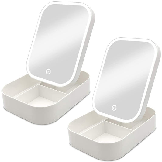 2 X LED Lighted Makeup Mirror Cosmetic Case Folding Makeup Organizer