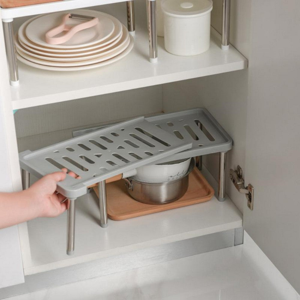 2 X Grey Telescopic Kitchen Storage Rack Multifunctional Cabinet Holder