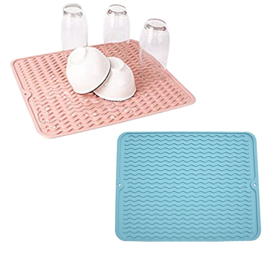 2 X Pink Blue Kitchen Silicone Dish Drying Mat Heat Resistant Placemat Pad